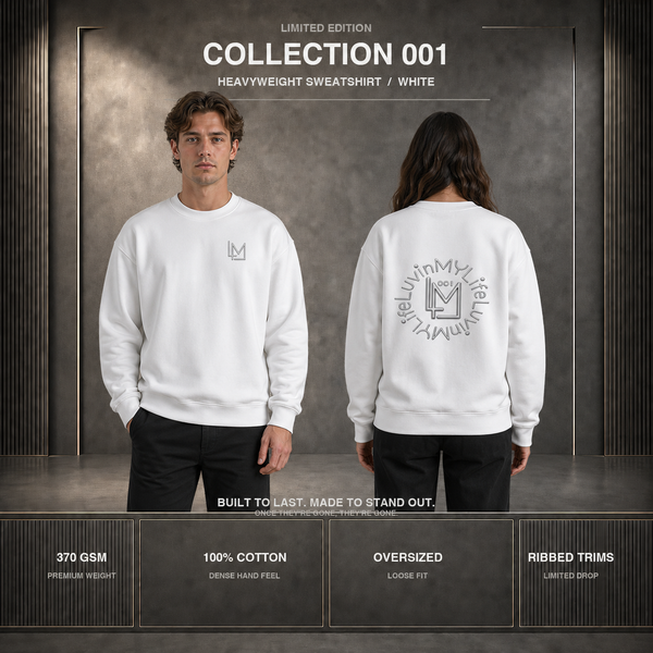 Collection 001 Heavyweight Sweatshirt in White – front and back view, LuvinMYLife