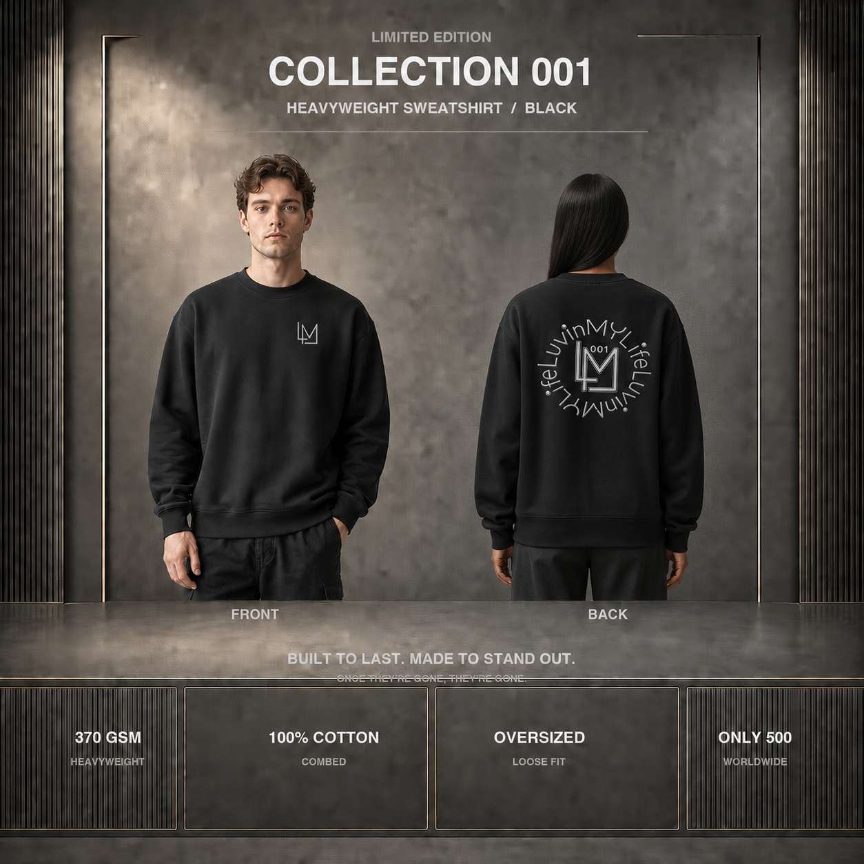 Collection 001 Heavyweight Sweatshirt in Black – front and back view, LuvinMYLife